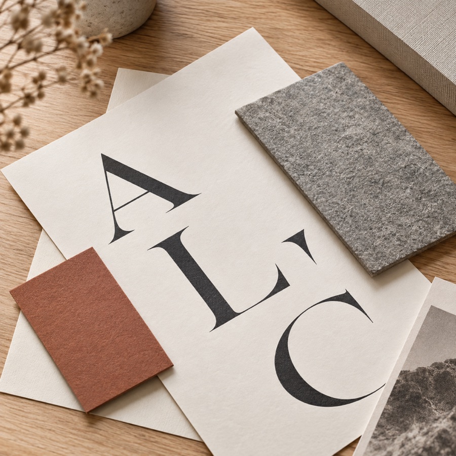 Tastbare merkmaterialen met papier en typografie